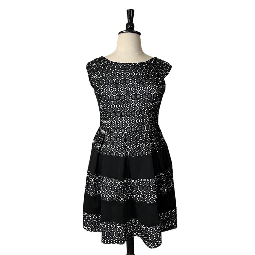 Tiana B. Fit & Flare Party Dress Cap Sleeves Black Illusion Lace Women’s 14